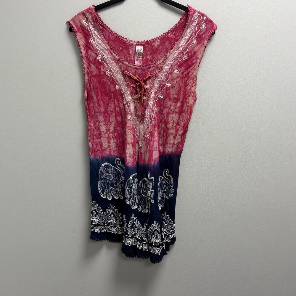 India Boutique Tie Dye Blouse Free Size Floral Embroidery